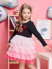 Girls Butterfly Embroidered Long Sleeve Tutu Dress Party Outfit