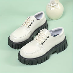 Women's Platform Loafers Round Toe Lace Up Low Top Shoes