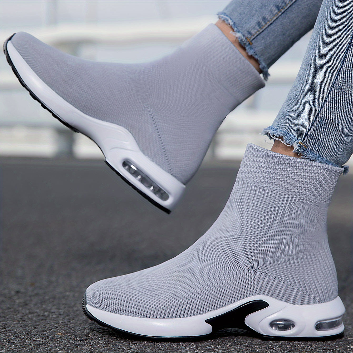 Breathable Knit Sneakers Lightweight Mid Top Slip On Shoes