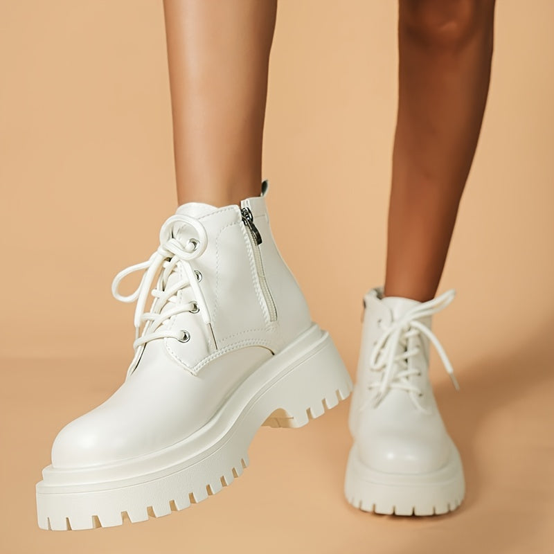 Women's Block Heeled Platform Combat Boots Side Zipper Fashion Boots