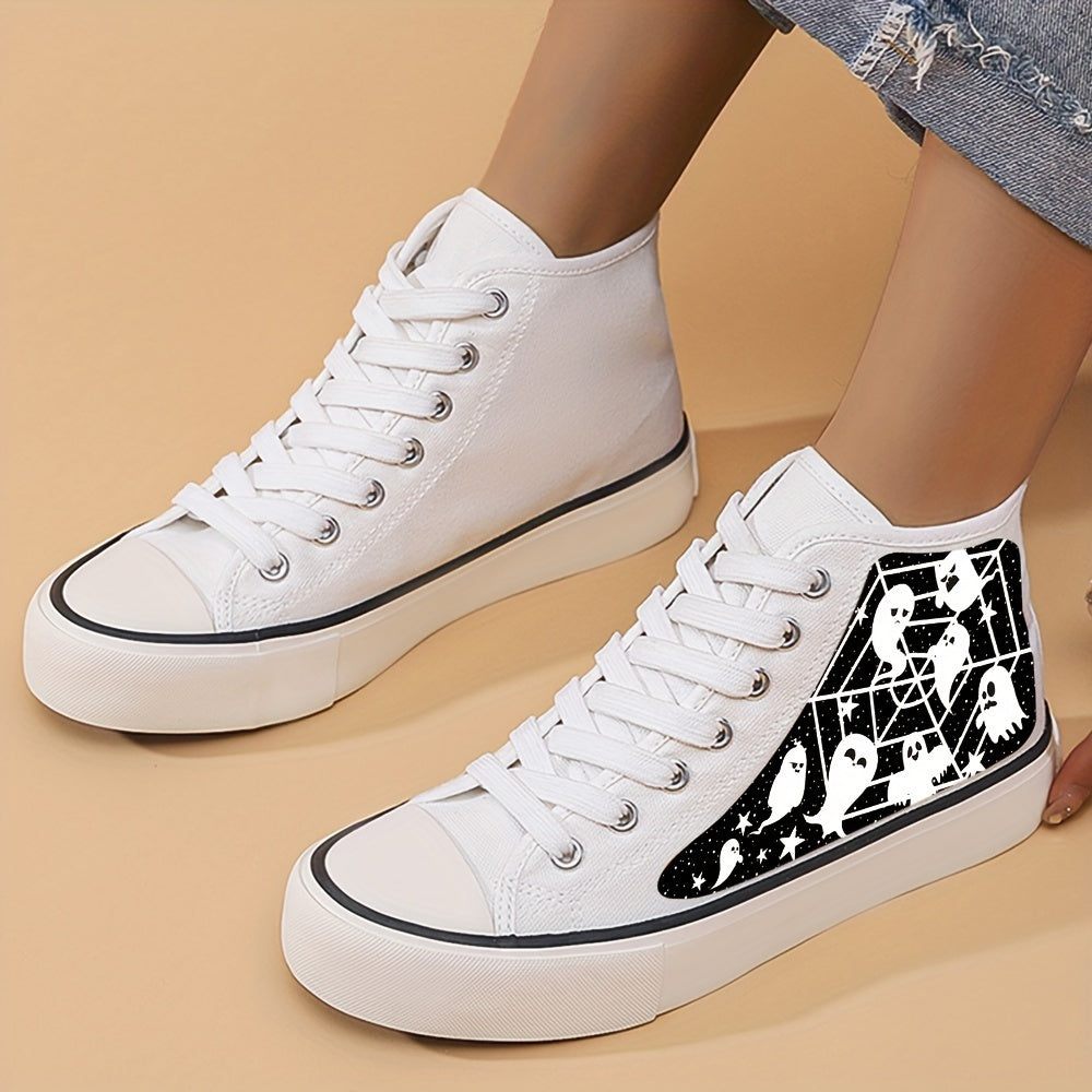 Halloween Ghost Spider Net Print Lightweight High Top Breathable Canvas Sneakers