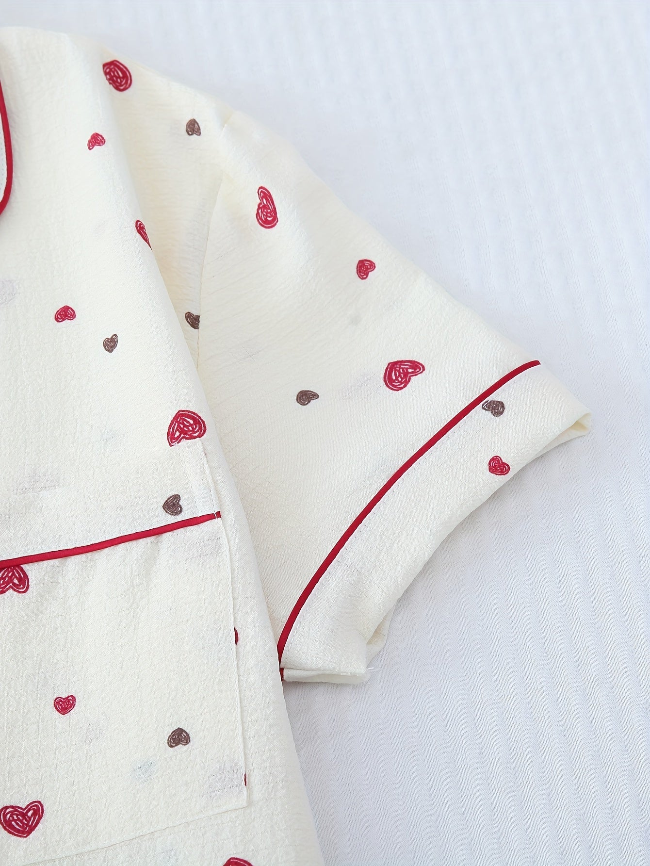 Heart Print Pajamas Set Short Sleeve Buttons Top & Shorts