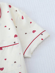 Heart Print Pajamas Set Short Sleeve Buttons Top & Shorts
