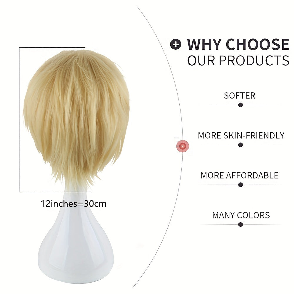 Men's 12 Inch Golden Anime Dress Up Wig Cosplay Wig