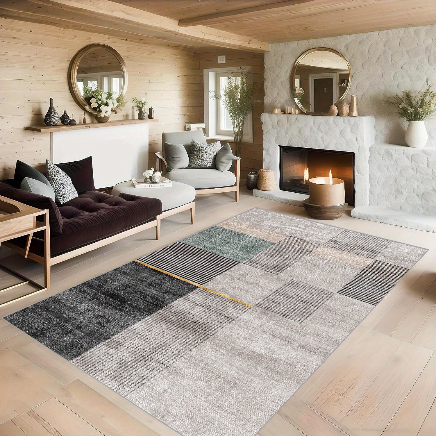Modern Boho Area Rug Geometric Pattern Non Slip Washable Large Carpet