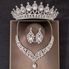 Green Crystal Bridal Jewelry Set Party Rhinestone Tiara Necklace Earrings