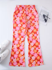 Floral Print High Waist Flare Leg Pants Elastic Waist Pants