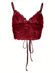 Lace Drawstring Cami Top V Neck Summer Sleeveless Sexy Blouse