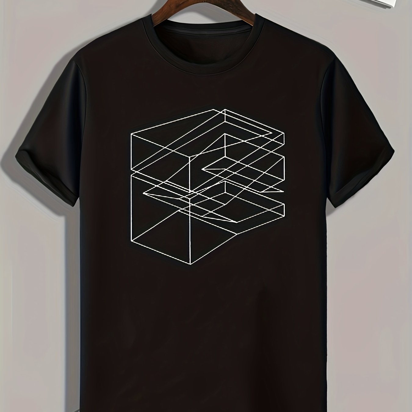 Men's Complex Cube Print Comfy T-shirt for Outdoor Summer