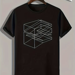 Men's Complex Cube Print Comfy T-shirt for Outdoor Summer