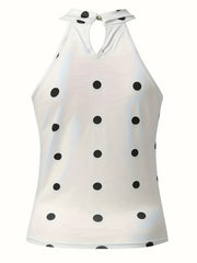 Polka Dot High Collar Top Sleeveless Summer Keyhole Top