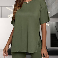 Basic Pajama Set Solid Short Sleeve Tee