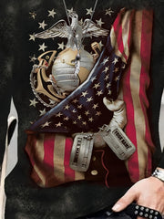 Eagle And Flag Print Men's Long Sleeve Vintage Novelty T shirt