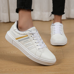 Stripes Pattern Faux Leather Skate Shoes Wear Resistance Non Slip Flat Sneakers