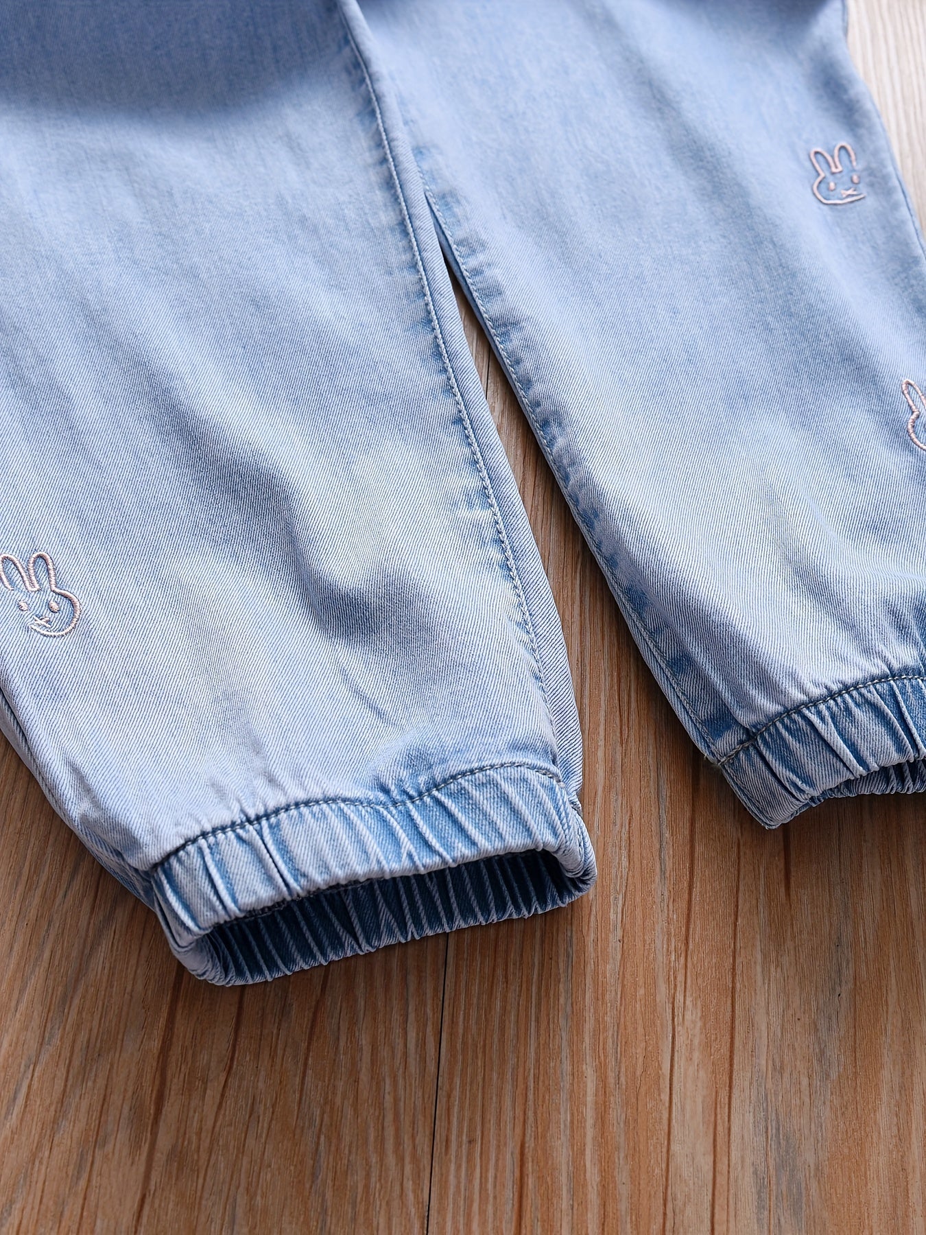 Girl's Embroidered Jeans, Elastic Waist Trousers