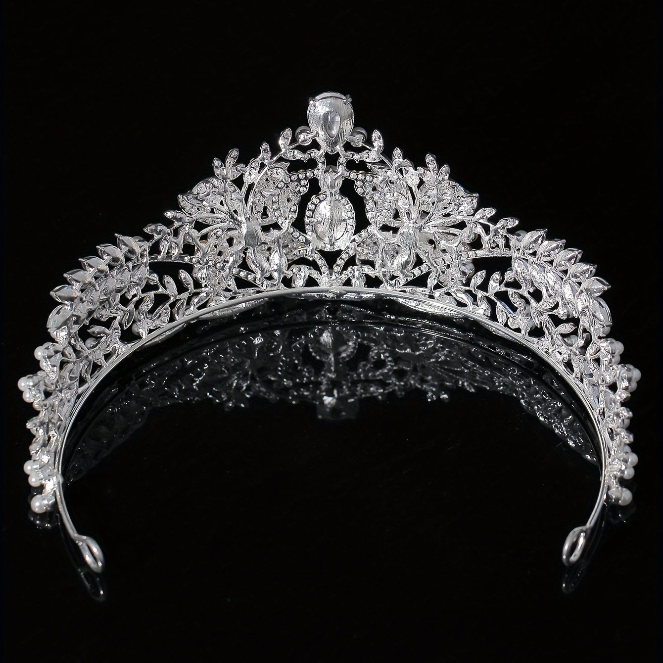 Bridal Faux Pearl Crystal Crown Tiara Wedding Head Jewelry