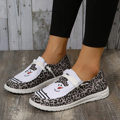 Christmas Pattern Canvas Loafers Lace Up Slip On Shoes Women's Footwear