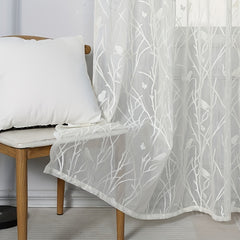 Bird Pattern Lace Curtain with Rod Pocket for Sliding Glass Doors