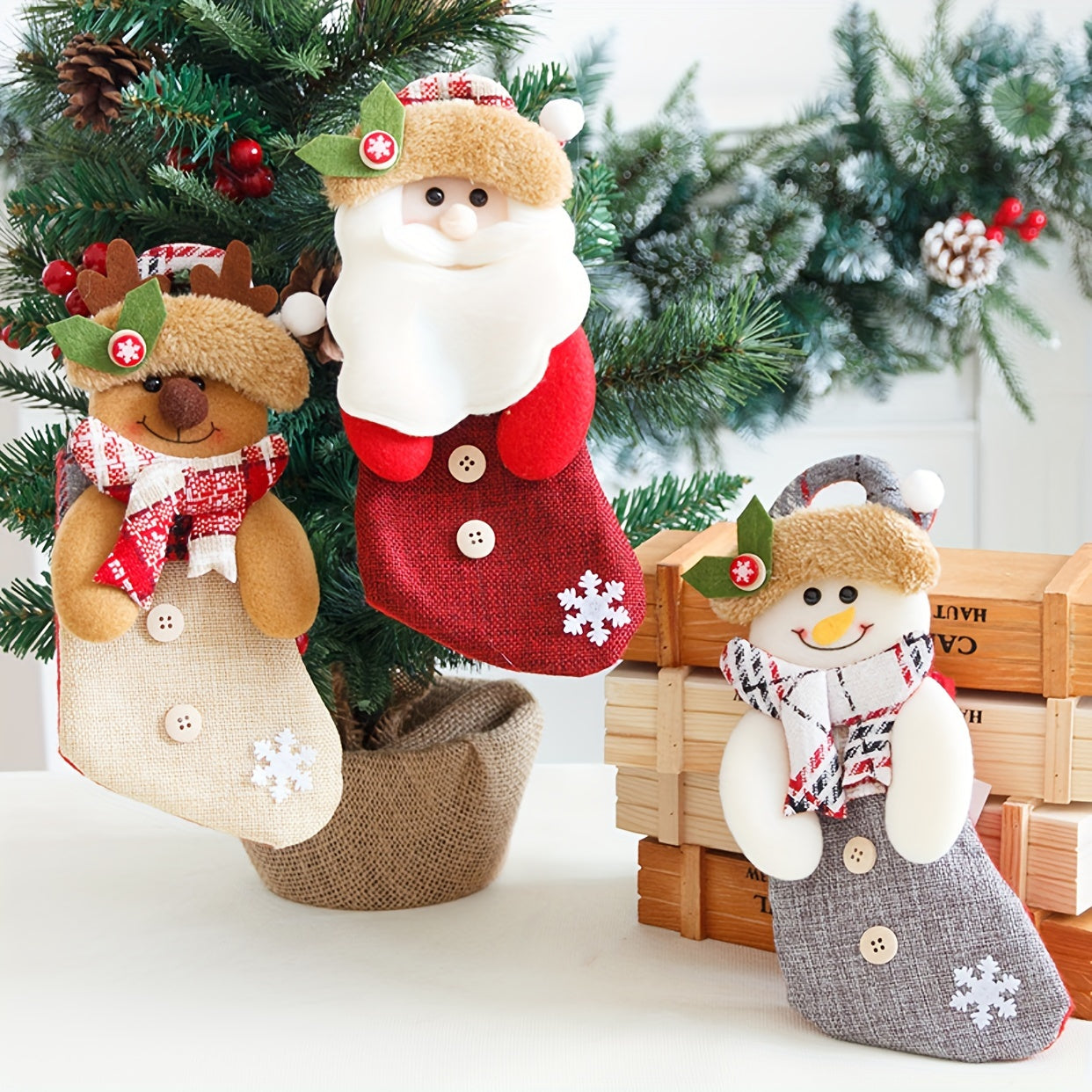 Christmas Santa Claus Socks Tree Pendant Gift Bags Holiday Party Candy Bags