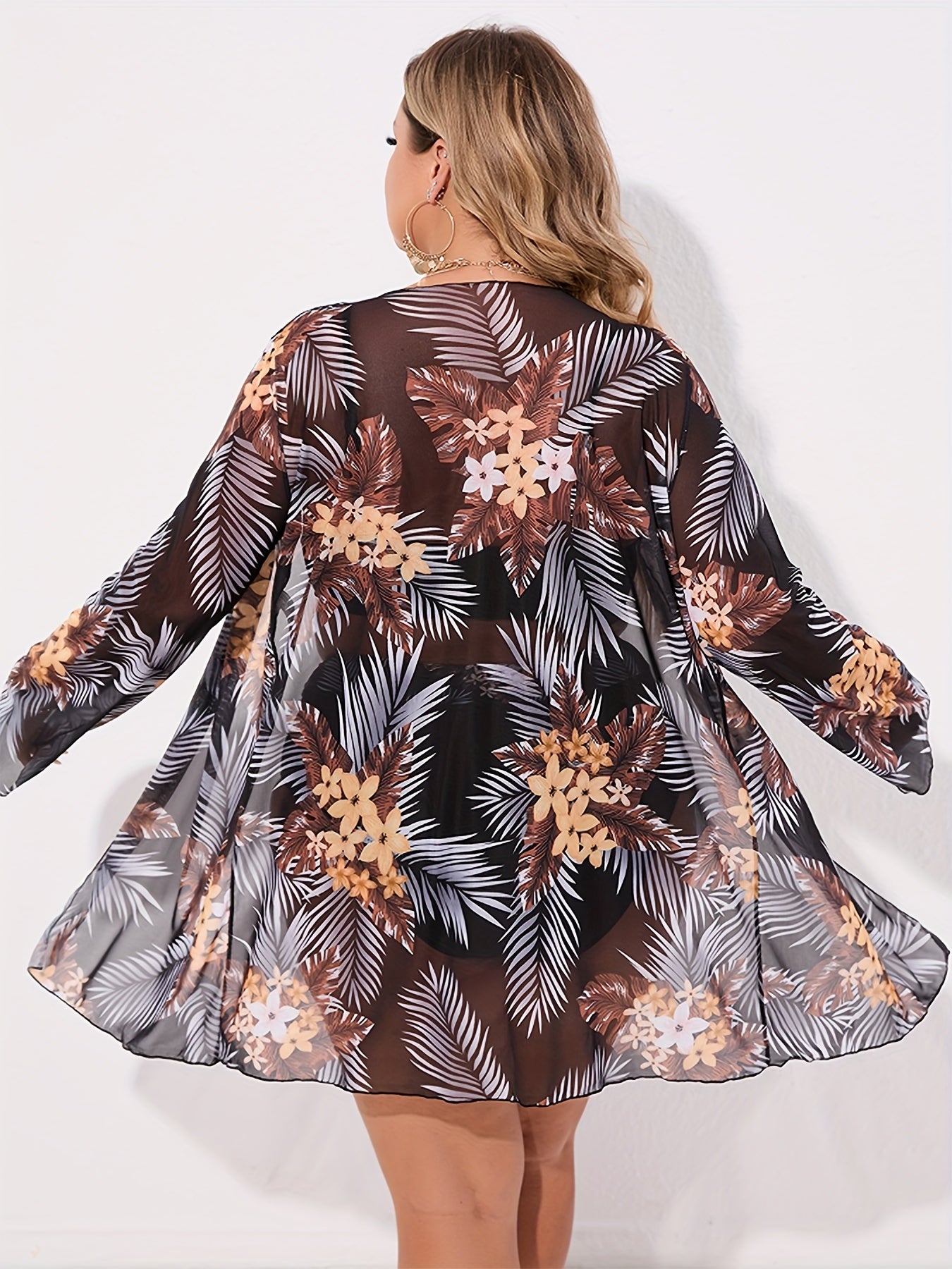 Tropical Print Bikini & Long Sleeve Cover Up Set