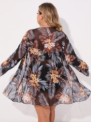 Tropical Print Bikini & Long Sleeve Cover Up Set