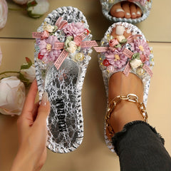 Women's Flowers Decor Flat Slide Sandals