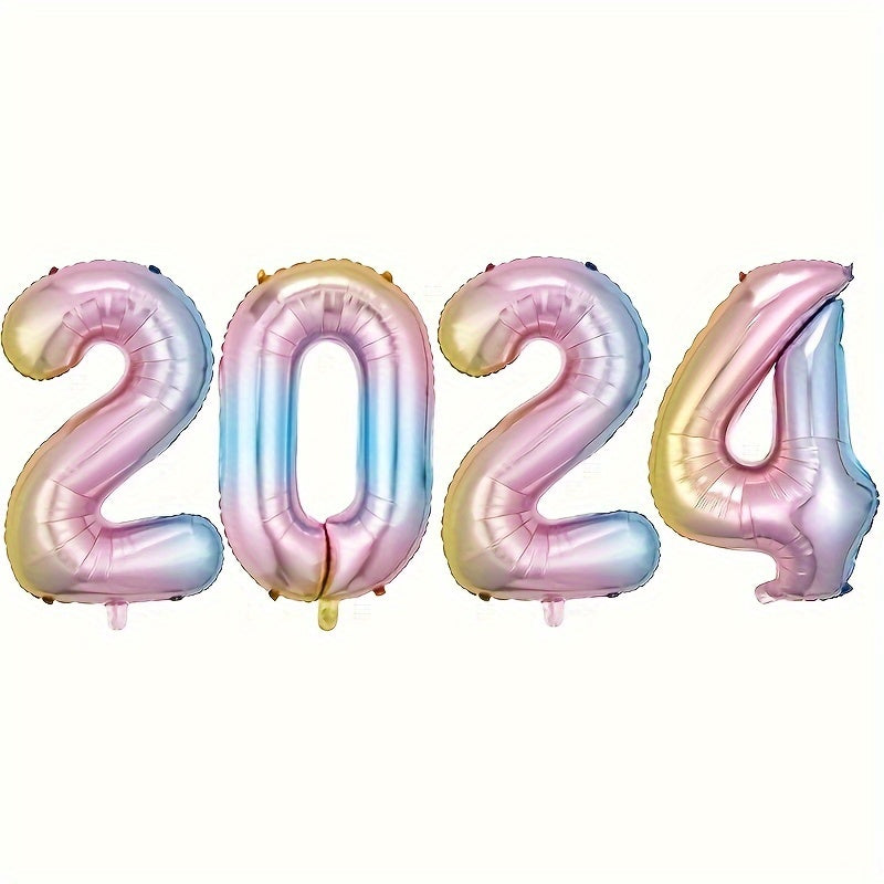 4pcs Year Digital Decorative Balloons Set with Inflator, Christmas Party Decorat