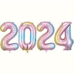 4pcs Year Digital Decorative Balloons Set with Inflator, Christmas Party Decorat