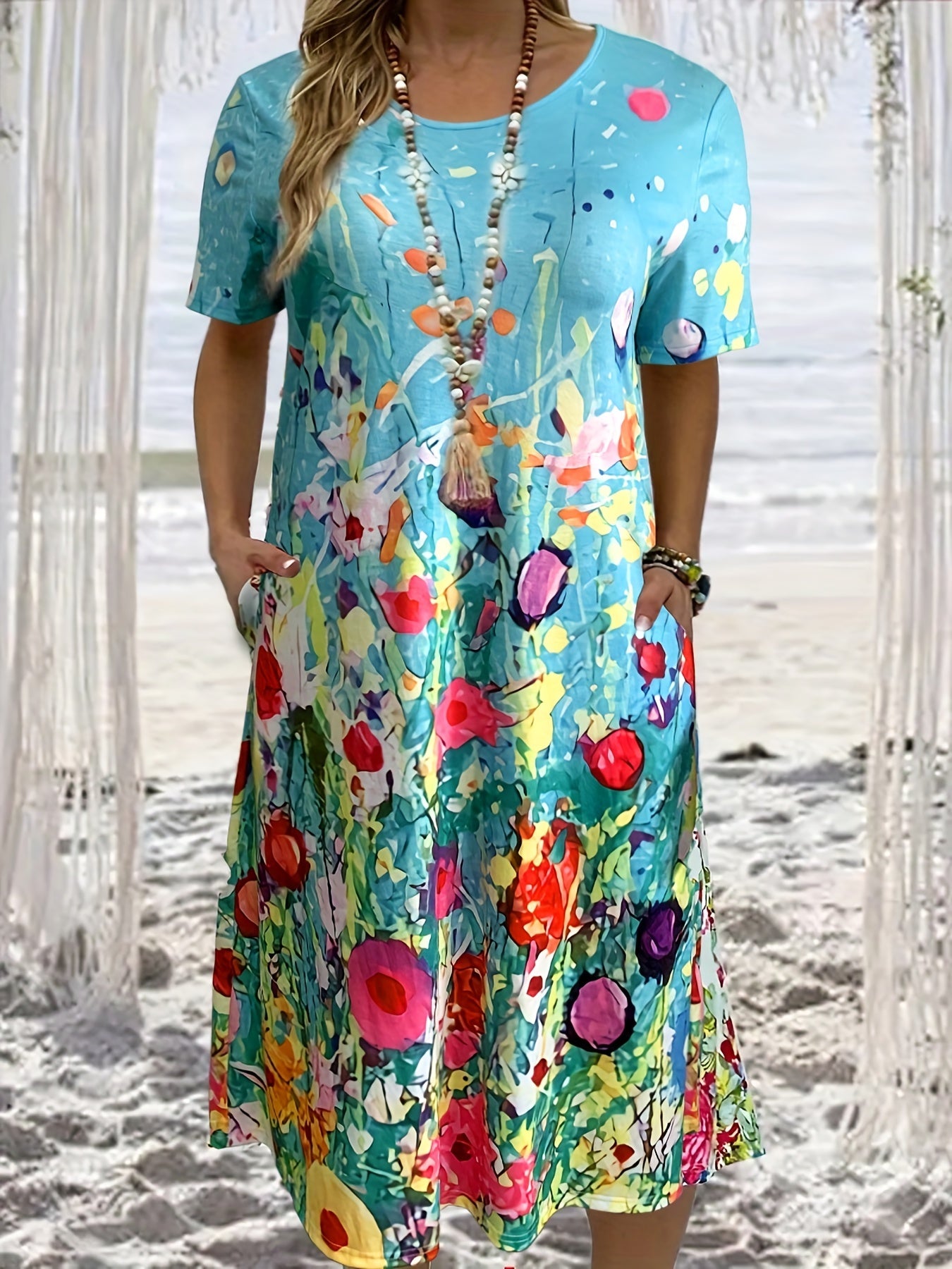 Vacay Dress Women's Plus Floral Print Short Sleeve Dress