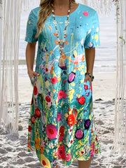 Vacay Dress Women's Plus Floral Print Short Sleeve Dress
