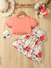2 Pcs Baby Girl Boho Floral Dress & Cardigan Set
