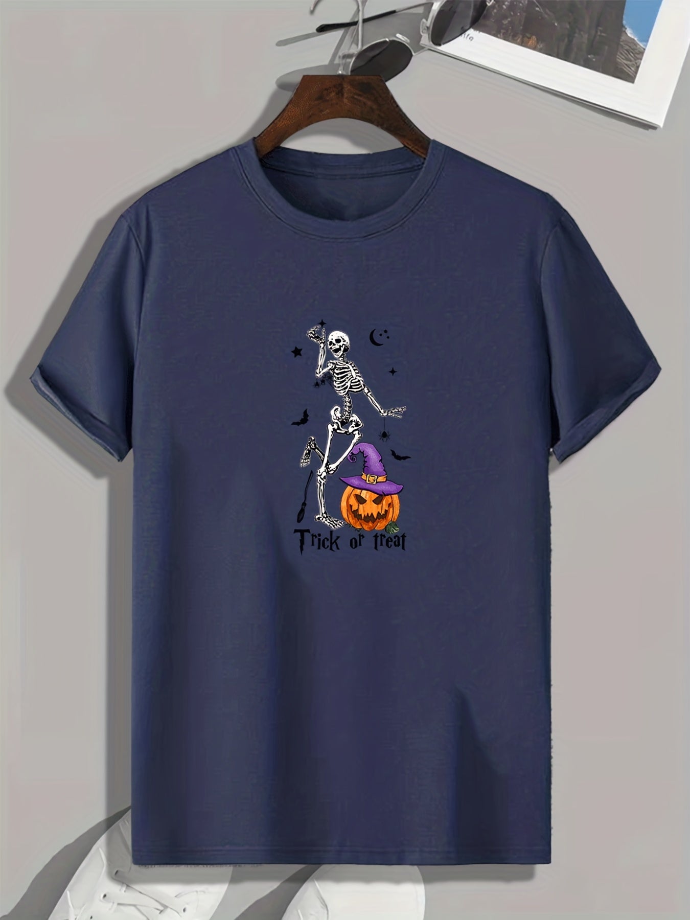 Halloween Skeleton & Pumpkin Pattern Print Men's T-shirt