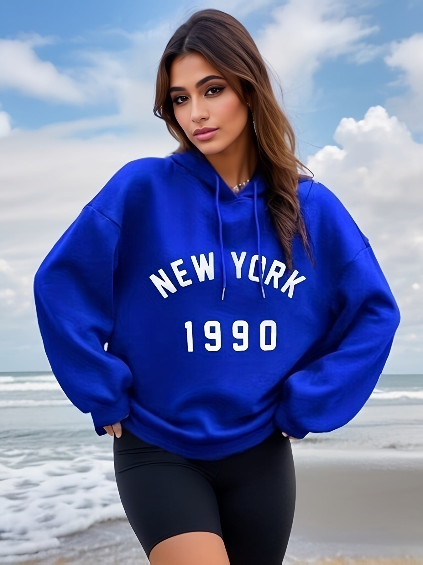 York Print Hoodie Long Sleeve Drawstring Hoodies