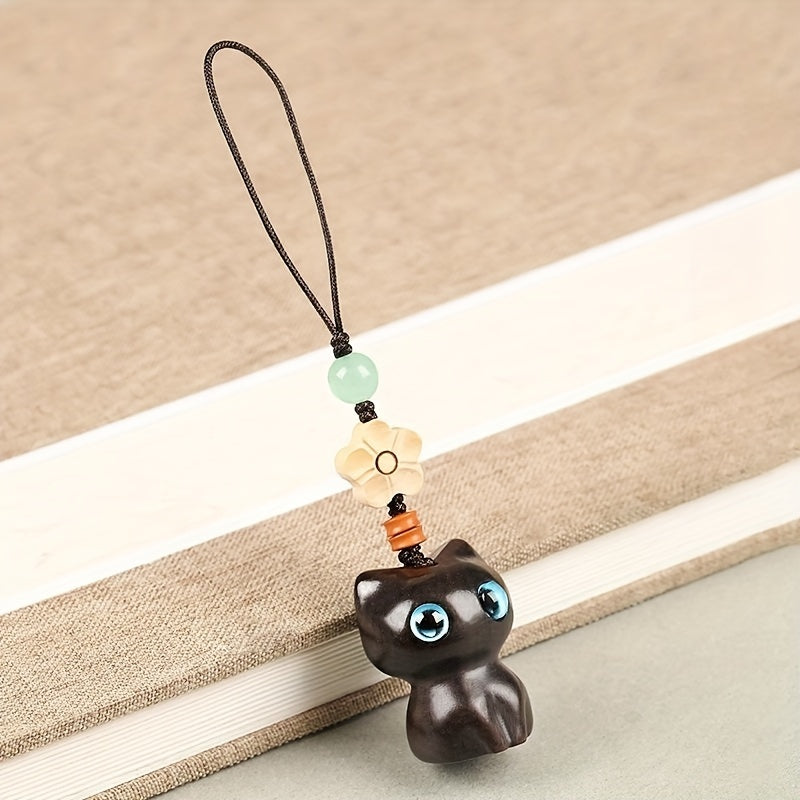 Wooden Lucky Cat Key Chain Phone Chain Pendant