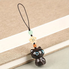 Wooden Lucky Cat Key Chain Phone Chain Pendant
