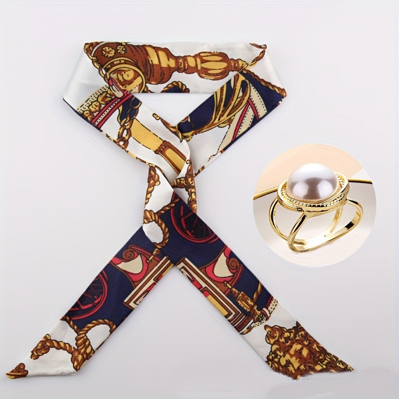2pcs Skinny Scarf & Scarf Ring & Ribbon Neckerchief Set