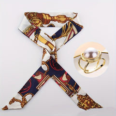 2pcs Skinny Scarf & Scarf Ring & Ribbon Neckerchief Set