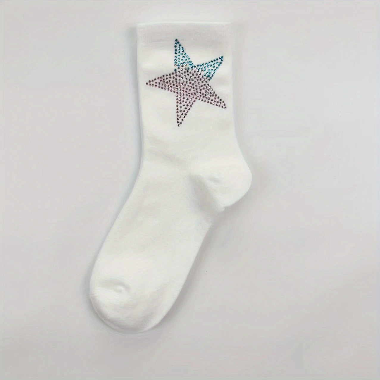 Star Rhinestone Decor Mid Tube Socks