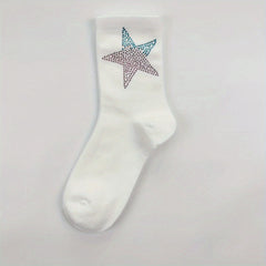 Star Rhinestone Decor Mid Tube Socks