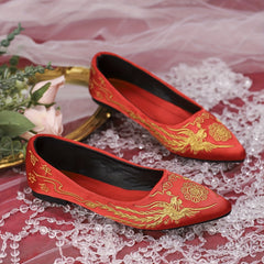 Embroidered Flat Shoes Pointed Toe Slip On Wedding Shoes Soft Sole