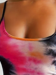 Tie Dye Round Neck Stretch Cami Romper