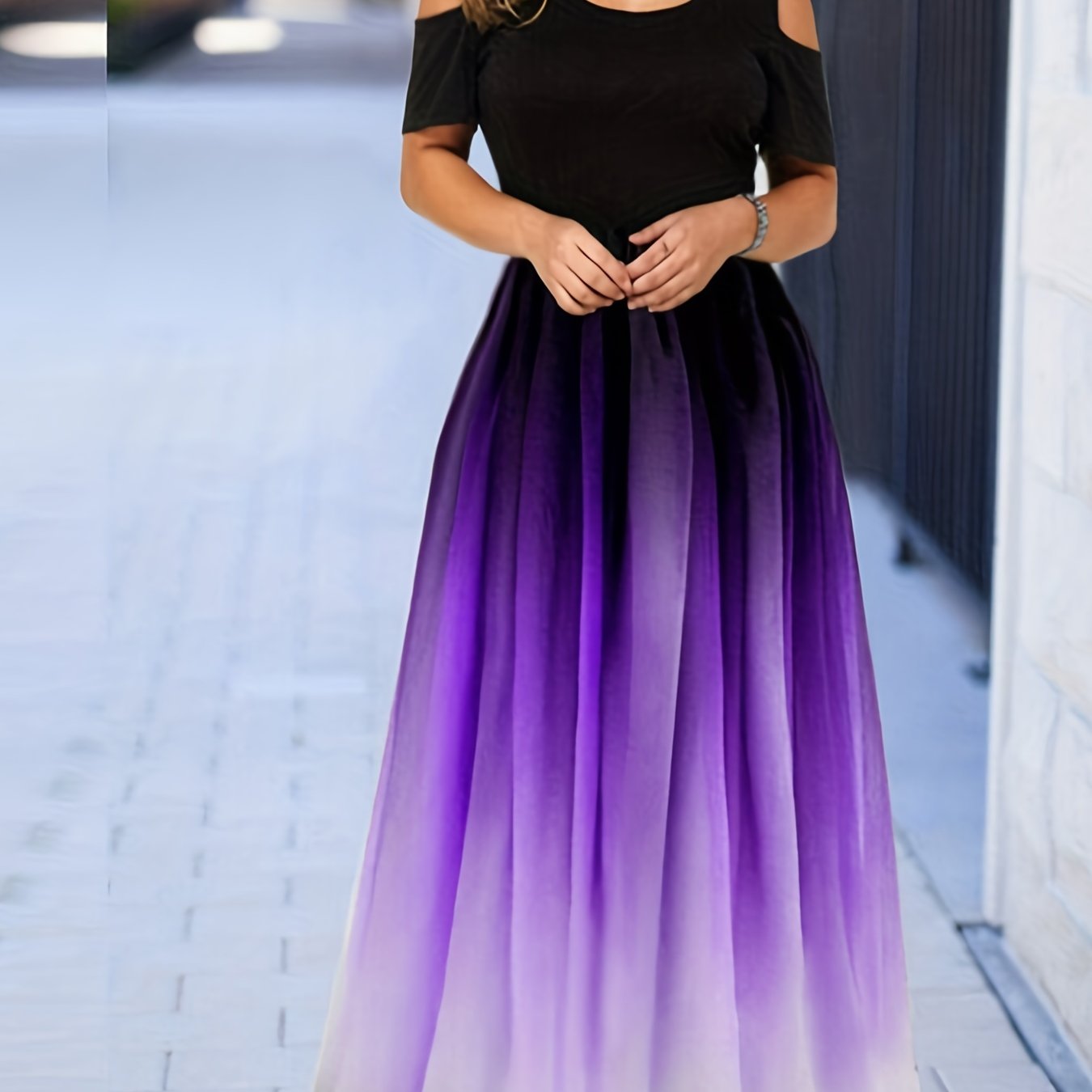 Gradient Cold Shoulder Maxi Dress Women's Clothing