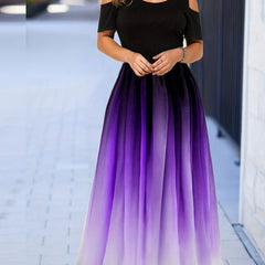 Gradient Cold Shoulder Maxi Dress Women's Clothing