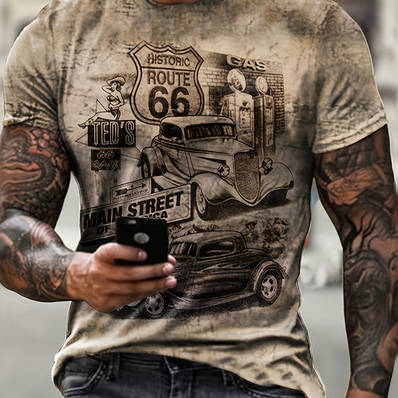 Route 167 & Classic Car Print Men's Short Sleeve T-shirt