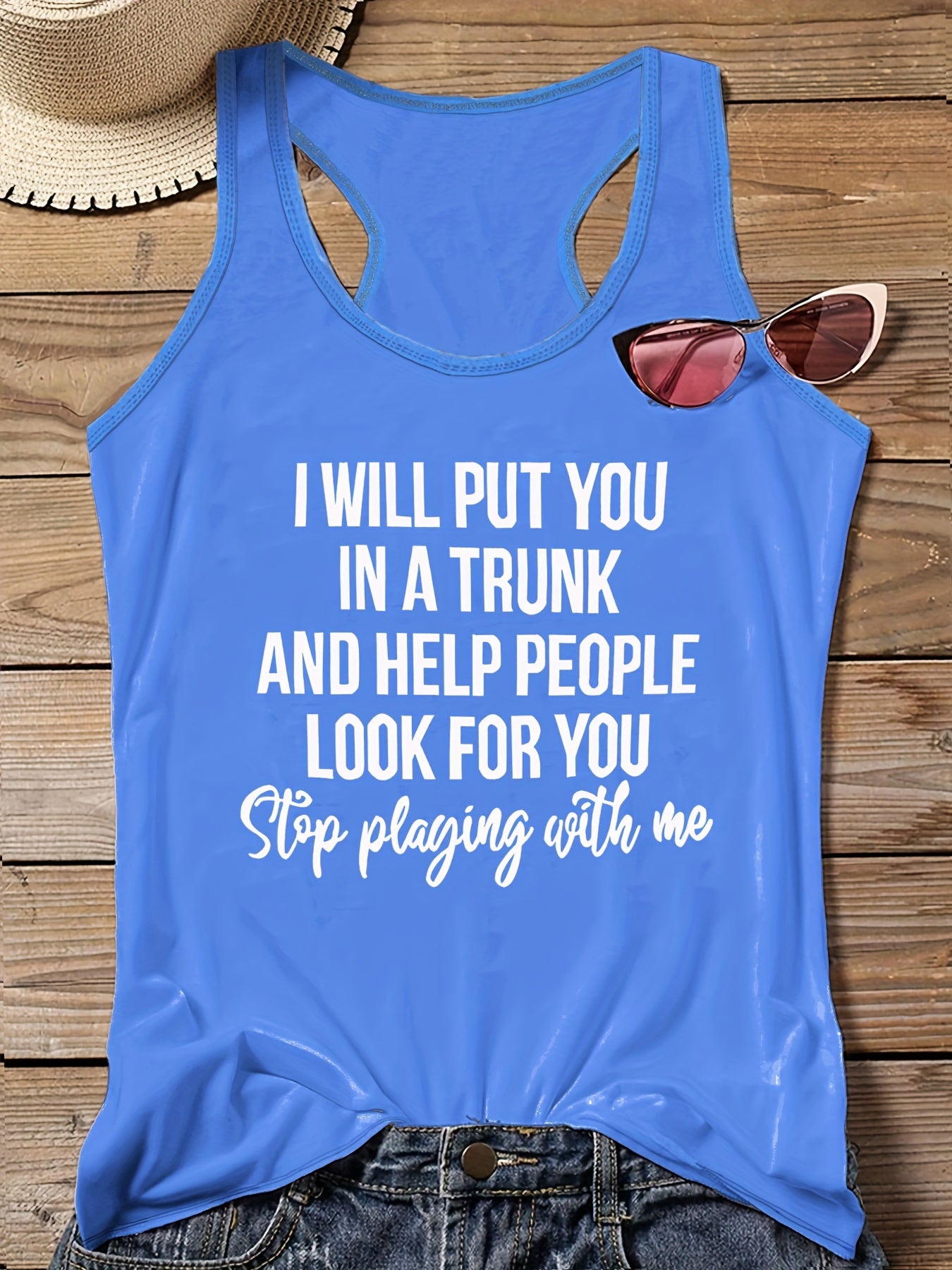 Casual Tank Top Women's Plus Slogan Print Vest Top