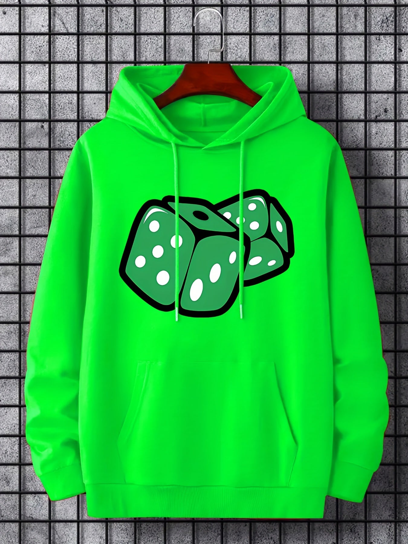 Cartoon Dice Print Hoodie Men's Graphic Pullover Hooded Sweatshirt