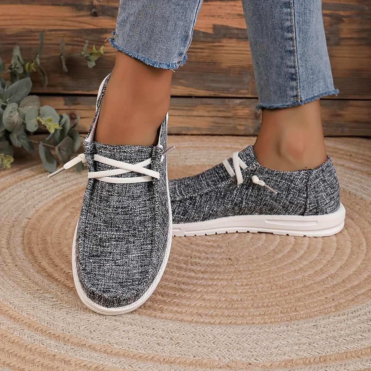 Women's Canvas Lace Up Outdoor Sneakers Lightweight Walking Shoes