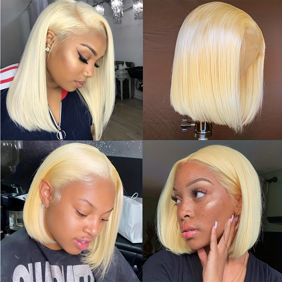 Blonde Straight Bob Wig 613 Cut 4X4 HD Lace Front Short Bob Wig Human Hair 150