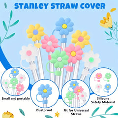 Cartoon Flower Straw Cover Reusable Silicone Straw Lid Cup Accessories