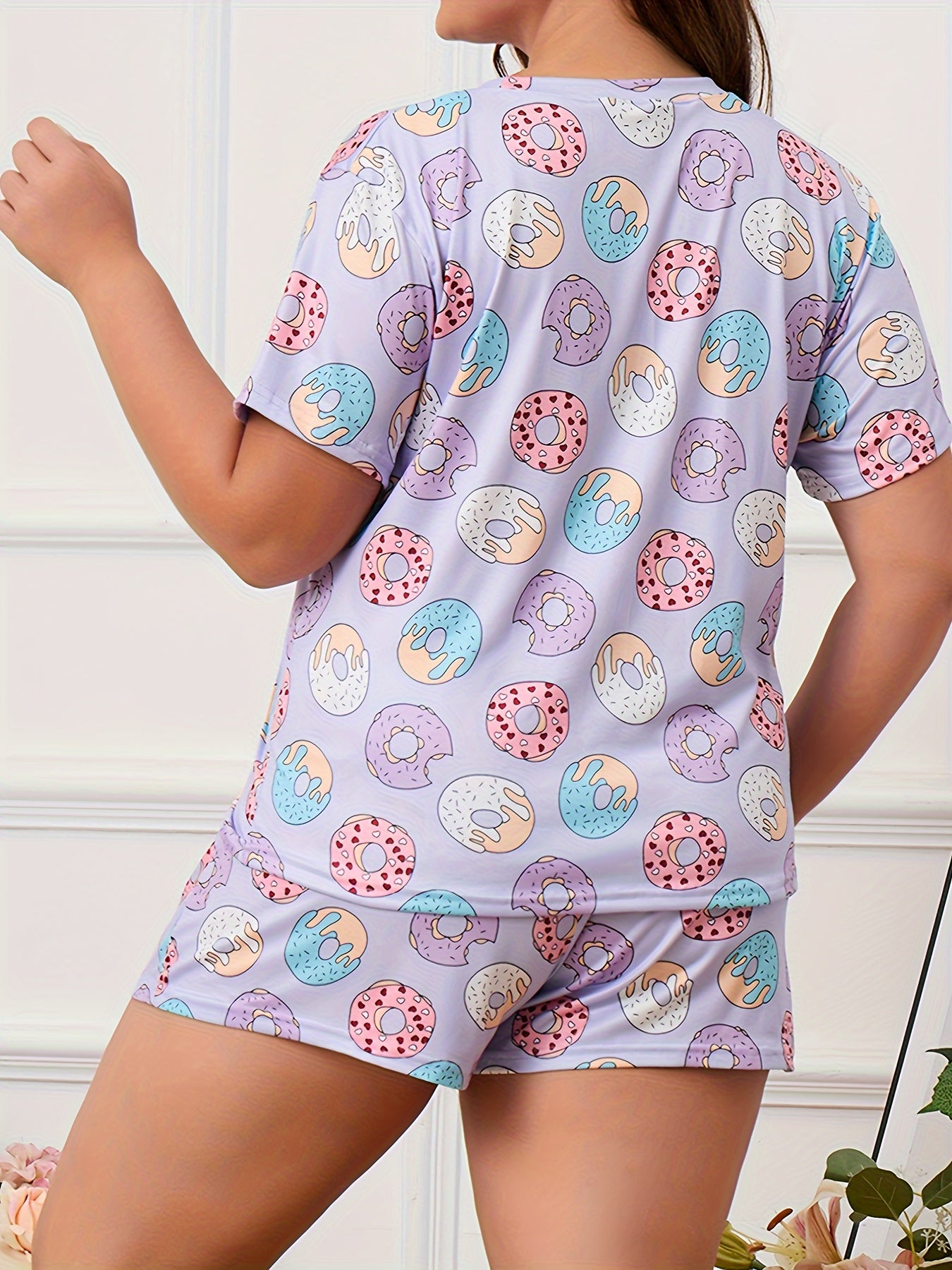 Women's Plus Donut Print Tee & Shorts Pajama Set